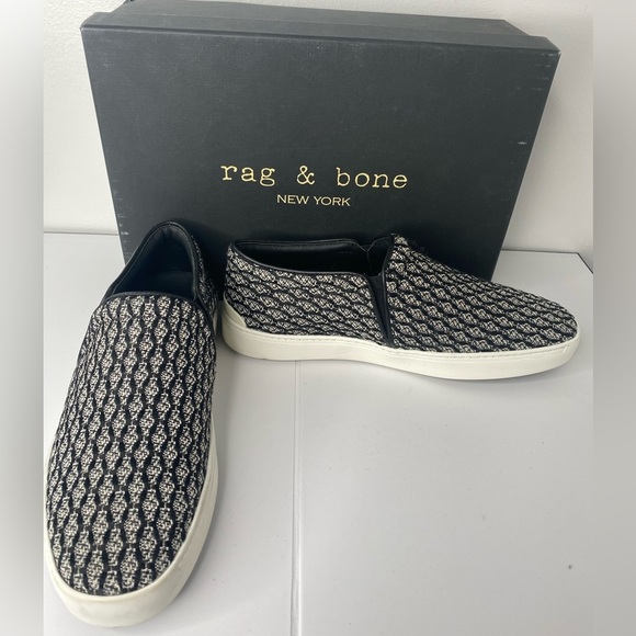 Rag & Bone Kent Black and White Womens Slip-On Shoes - Picture 1 of 8